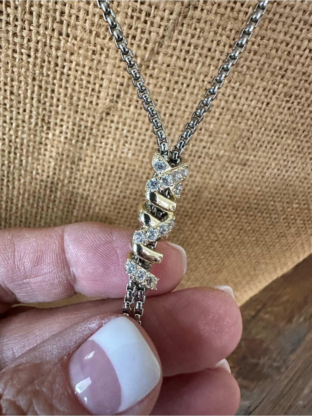 Gold and Silver Slider/Lariat CZ Pendant Necklace